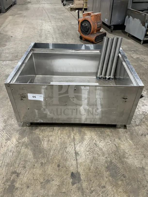 Krowne stainless steel cold plate/ice bin with legs. Item number 55 visible. Used condition.