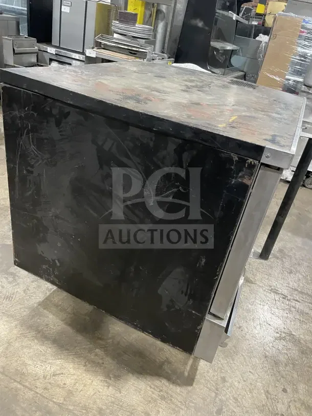 Sunfire Commercial Stainless Steel Gas Convection Oven, single stack, includes oven wire rack, shows wear and use.