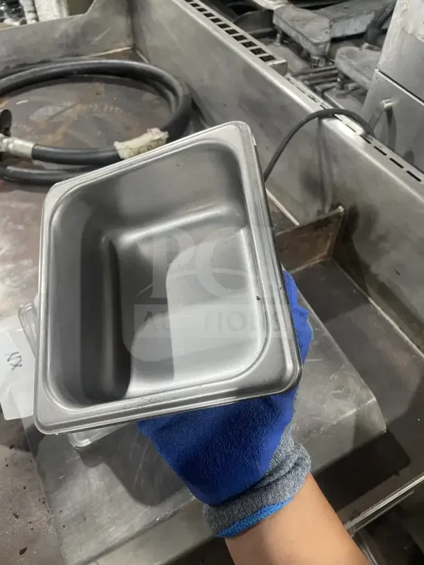 Amko Commercial Stainless Steel Half-Size Steam Table Pan, Model 24602, shown in excellent condition.