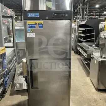 Turbo Air M3 Series single door freezer, model M3F19-1, Energy Star certified, stainless steel, on casters, with quality warranty labels.
