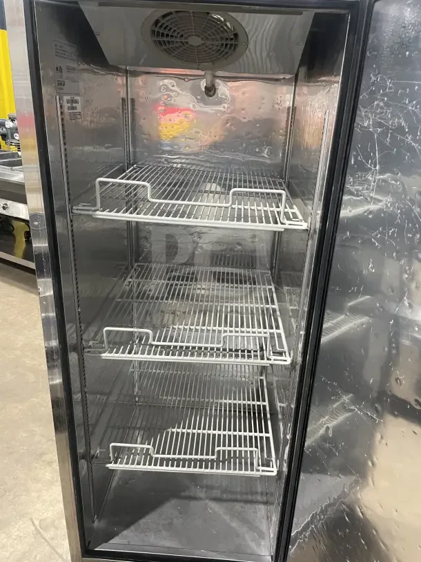 Turbo Air M3 Series stainless steel single door reach-in freezer, model M3F19-1, with poly-coated wire racks, on casters.