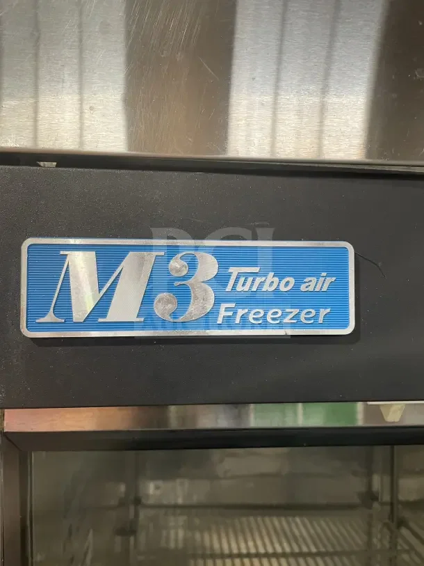 Turbo Air M3 Series commercial stainless steel freezer, Model M3F19-1, with Energy Star certification and poly-coated rack.