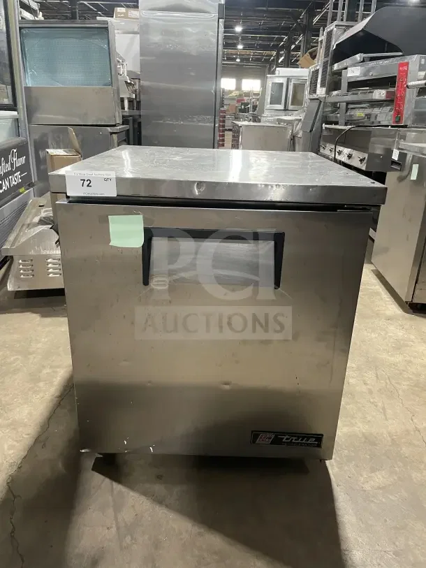 True TUC27LP stainless steel single-door lowboy cooler, 115V, used condition, serial number 5033018, auction lot 72.