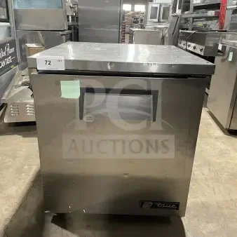 True TUC27LP stainless steel single-door lowboy cooler, 115V, used condition, serial number 5033018, auction lot 72.