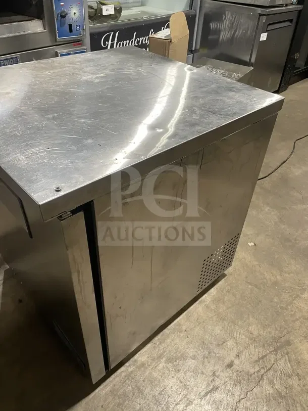 True TUC27LP stainless steel single door lowboy cooler with worktop, used condition, 115V, SN: 5033018.