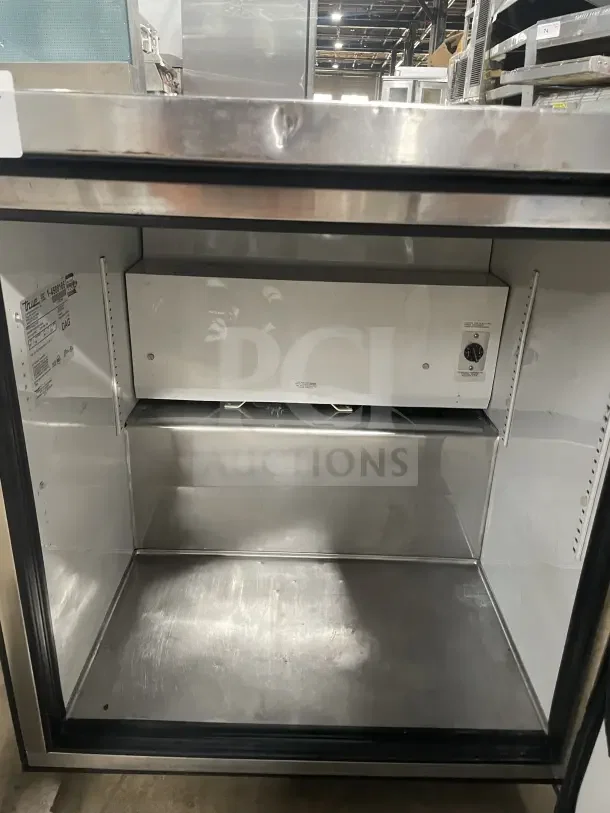 True TUC27LP stainless steel single door lowboy cooler. Model: TUC27LP, SN: 5033018. 115V, 1 phase. Good condition.