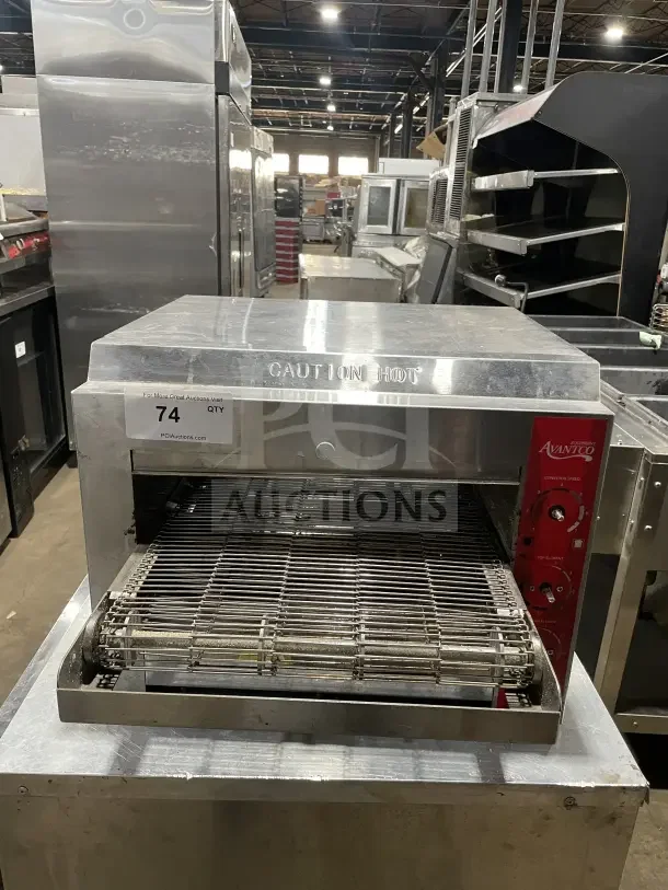 Avantco TTP14240 commercial stainless steel countertop conveyor pizza oven, visible control panels, good condition.