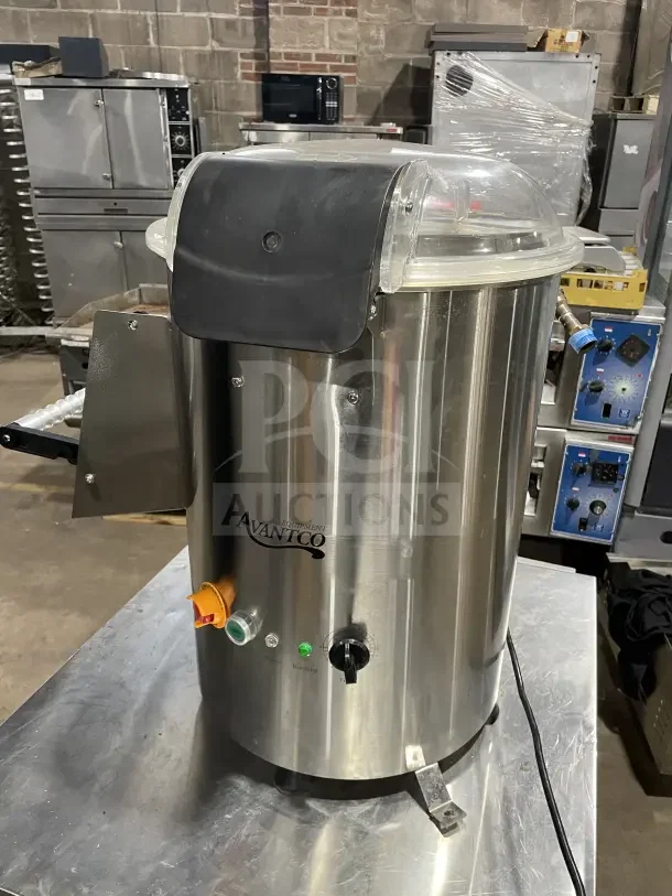 Avantco Commercial Stainless Steel Electric Lettuce Spinner, countertop model, with visible control panel, in good condition.