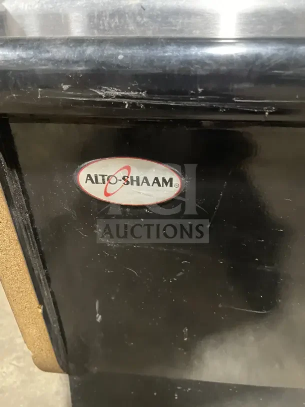 Alto-Shaam Cafe Manna Style 48" heated food merchandiser, model HSM485S, on casters, black finish, visible logo.