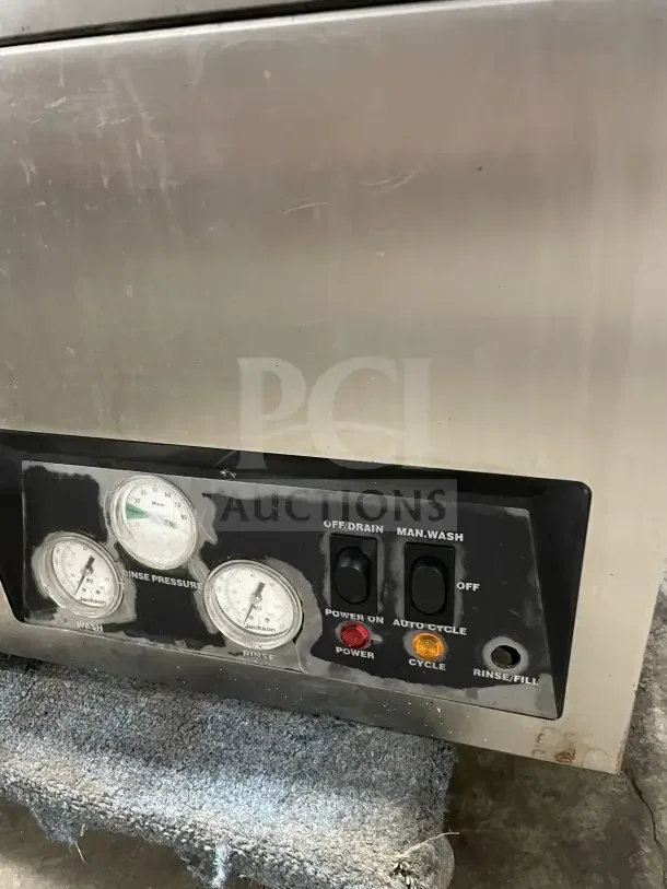 Jackson JP24b JP24BF stainless steel undercounter dishwasher, shows control panel with gauges and switches, used condition.