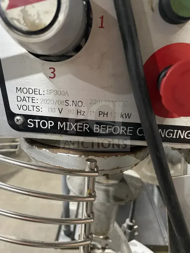 Omcan 30-Quart Planetary Floor Mixer, Model SP300A, 110V, visible control panel; used condition, 2023 model.