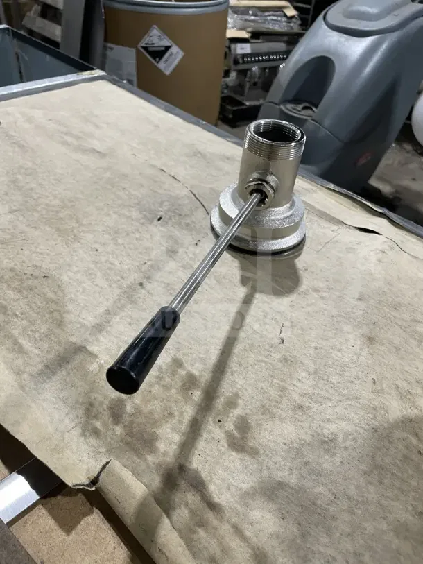 T&S commercial lever handle waste drain valve, brand new, stainless steel finish, robust design, pristine condition.