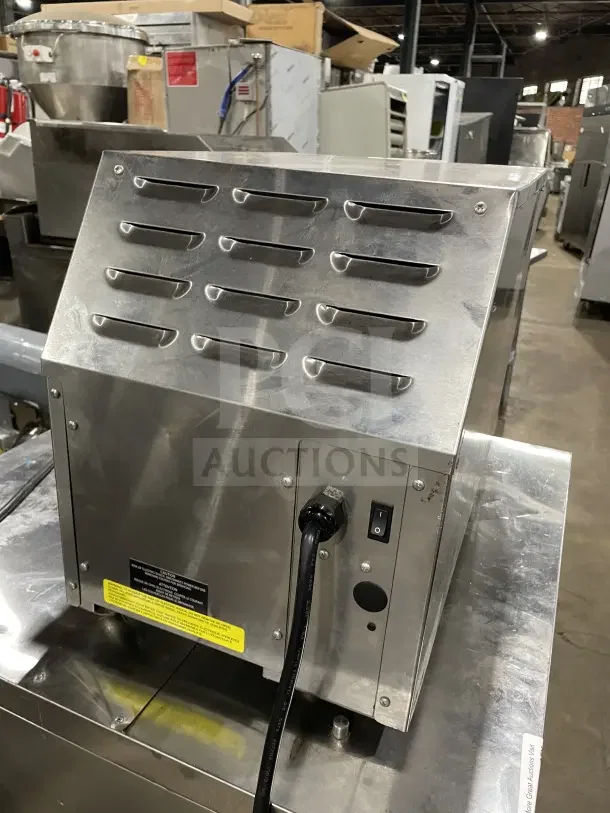 Hatco ITQ8751C stainless steel narrow conveyor toaster, model ITQ-875-1C, shown in used condition with power switch and back vents.