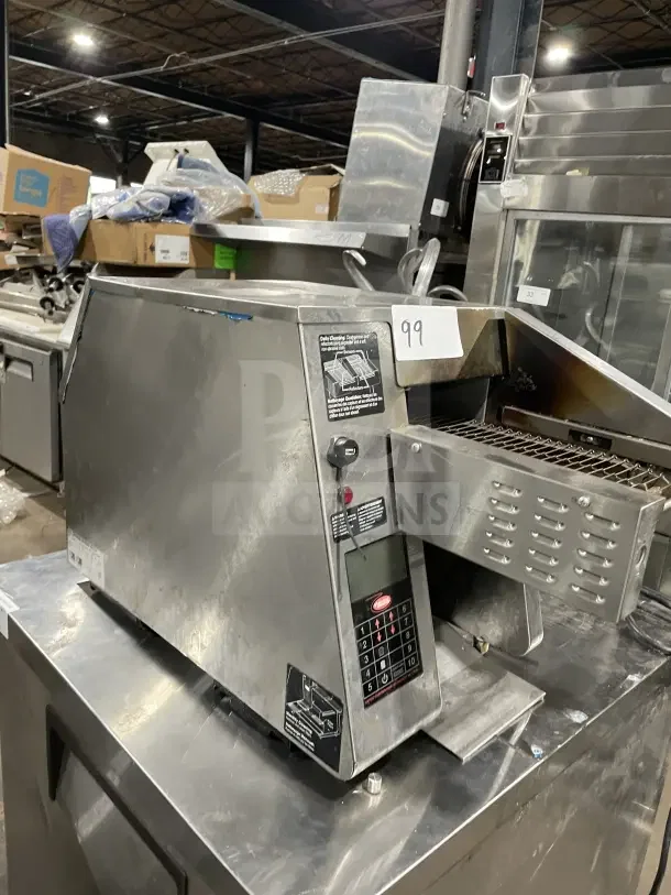 Hatco ITQ8751C stainless steel countertop narrow conveyor toaster, model ITQ-875-1C, in used condition, with visible control panel and serial number 4823167902.