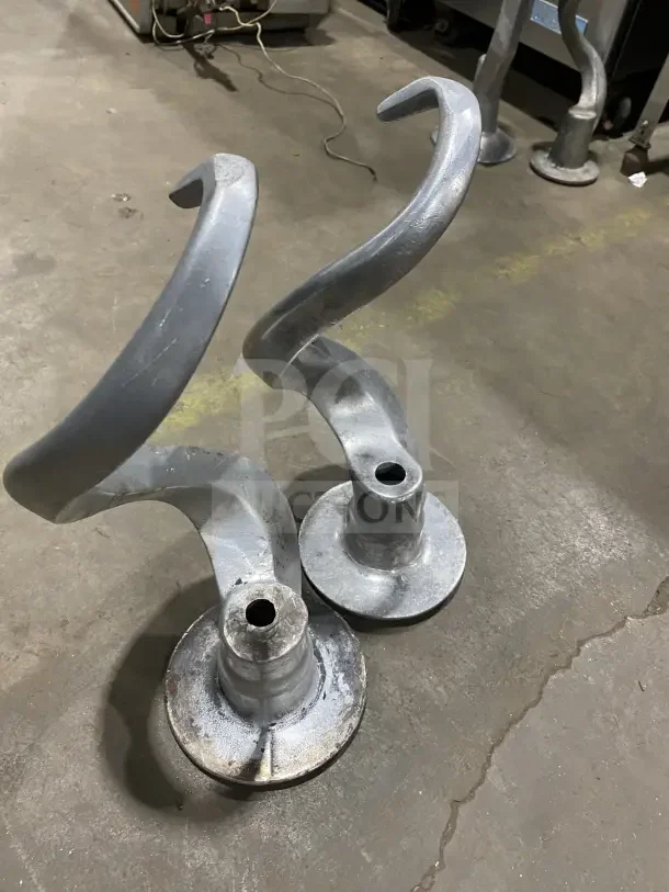 Commercial stainless steel spiral dough hooks for 60Qt planetary mixers, set of two, lightly used condition.