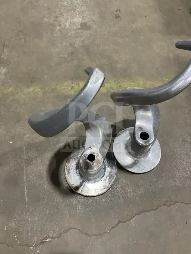 Commercial stainless steel spiral dough hooks for 60Qt planetary mixers, shown in used condition.