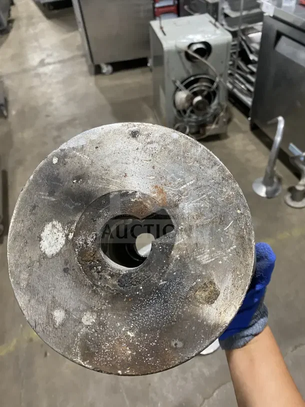 Commercial stainless steel spiral dough hook for 60Qt planetary mixers, visible wear, suitable for heavy-duty use.