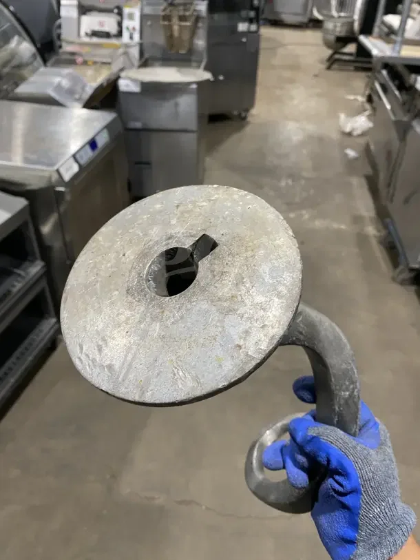 Commercial stainless steel spiral dough hook, used, slightly worn. Ideal for heavy-duty mixing. 2X auction lot available.