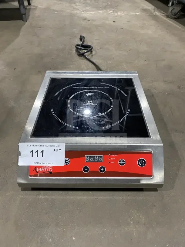 Avantco IC3500 commercial induction range; stainless steel, countertop model, 208-240V, red display panel, excellent condition.