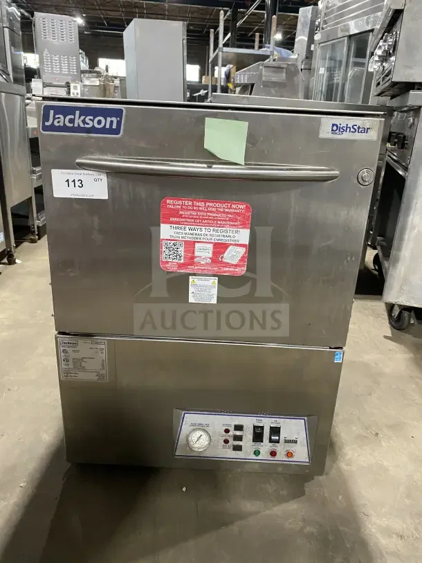 Jackson DishStar LT undercounter dishwasher, stainless steel, high-temperature, Energy Star certified, model DISHSTARLT, 115V, visible controls.