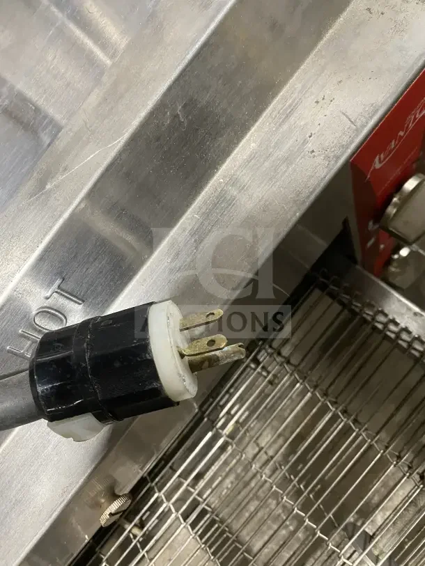 Avantco Commercial 14" Stainless Steel Electric Countertop Conveyor Pizza Oven, Model TT-P14-240, 240V, with power plug detail.