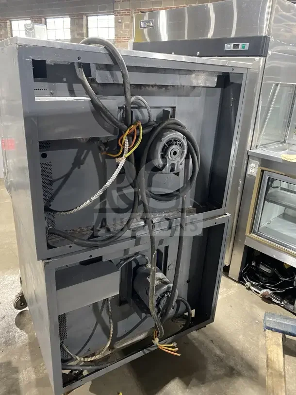 Blodgett stainless steel double-stacked convection oven, electric powered, includes wired rack, on legs and casters, used condition.