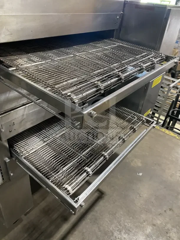Middleby Marshall PS570S double deck conveyor pizza oven, stainless steel, natural gas, on casters, model PS570S.