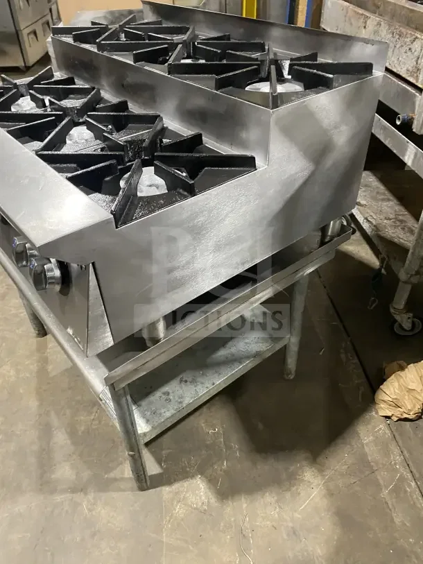 UltraMax 806HA 36" stainless steel gas-powered 6-burner hot plate on equipment stand; commercial-grade, good condition.
