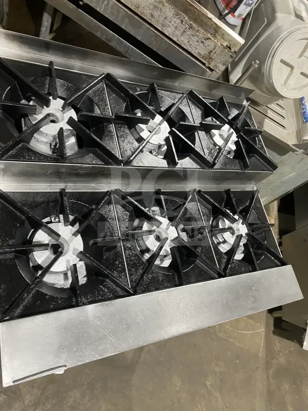 UltraMax Model 806HA 36" stainless steel 6-burner gas countertop hot plate with equipment stand, excellent condition.
