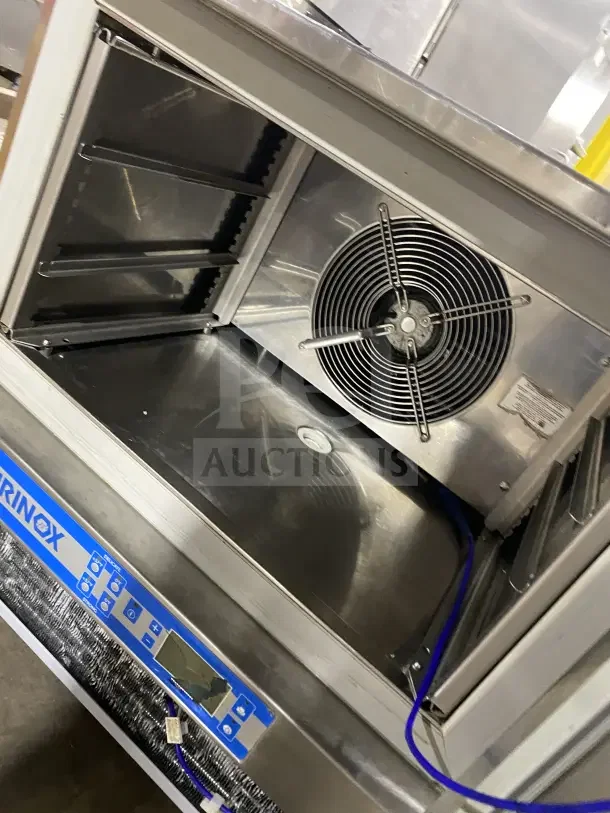 Irinox EF201 stainless steel undercounter blast chiller, visible interior and fan, digital controls, commercial-grade condition.