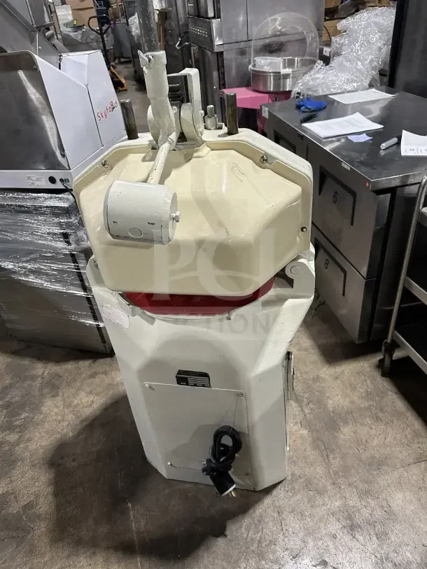 Erika Q2 commercial white countertop dough press/divider/rounder, model SN: 14031, 220V, used condition, with power cord.