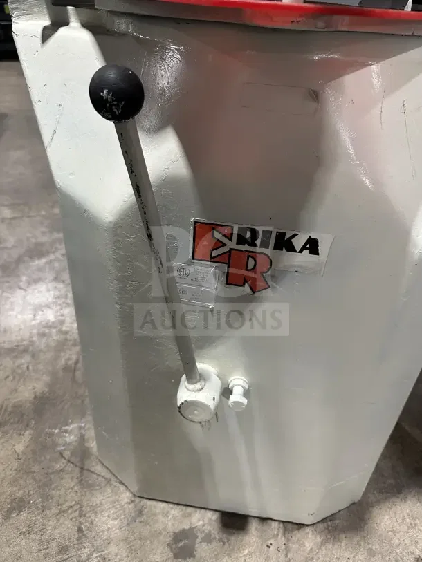 Erika Q2 countertop dough press/divider/rounder, white, model SN: 14031, 220V, visible Erika logo, used condition.