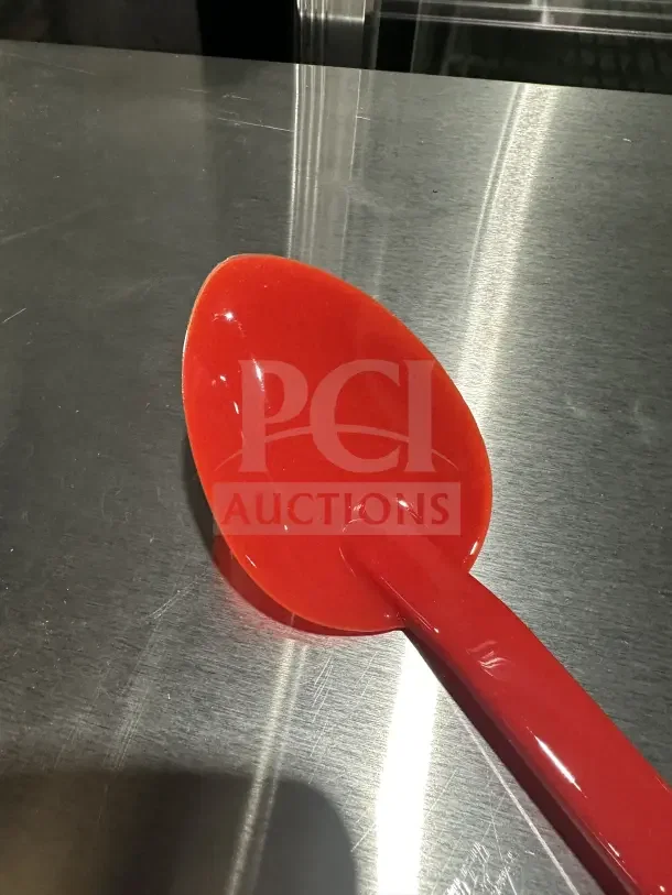 Camwear 13" red plastic spoon, model SPO13CW404, brand new condition, durable for commercial use.