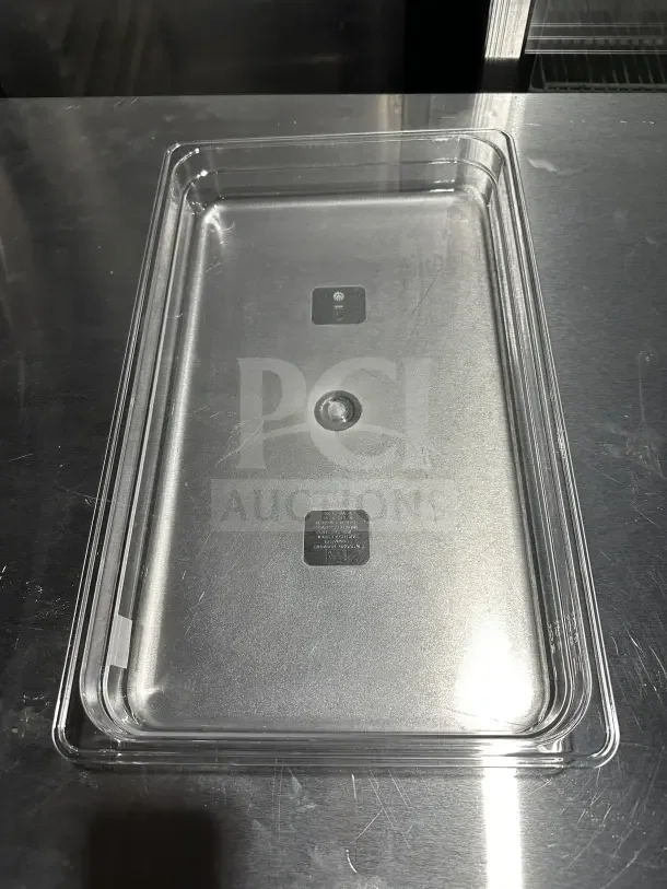 Brand new Thunder Group clear polycarbonate food pan, model PLPA8002, full size, 2.5" deep.