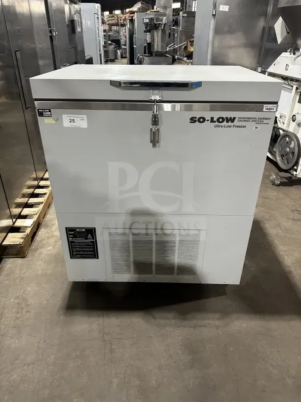 So-Low C85-5 ultra-low temp chest freezer, model C855, serial 20211693, 115V, 1 phase, commercial-grade, white, pristine condition.