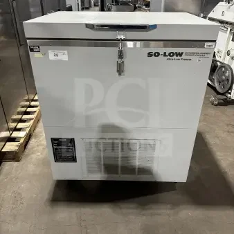 So-Low C85-5 ultra-low temp chest freezer, model C855, serial 20211693, 115V, 1 phase, commercial-grade, white, pristine condition.