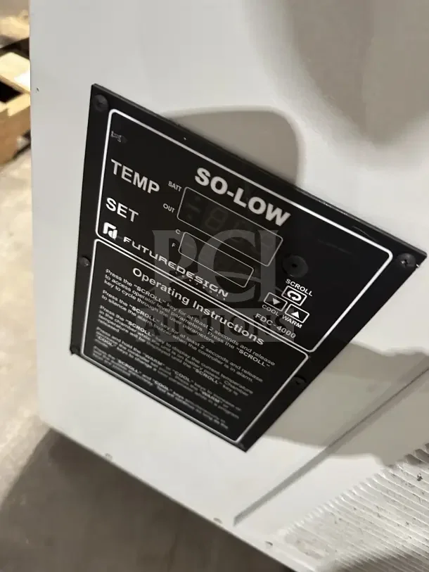 So-Low Ultra-Low Temp Chest Freezer, Model C85-5, SN: 20211693, 115V, 1 Phase, digital display, operating instructions visible.