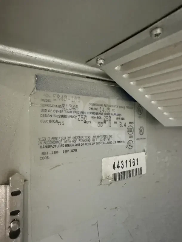 Beverage-Air E-Series stainless steel 2-door reach-in refrigerator, model ER48-1AS, SN: 4431161, with poly coated rack.