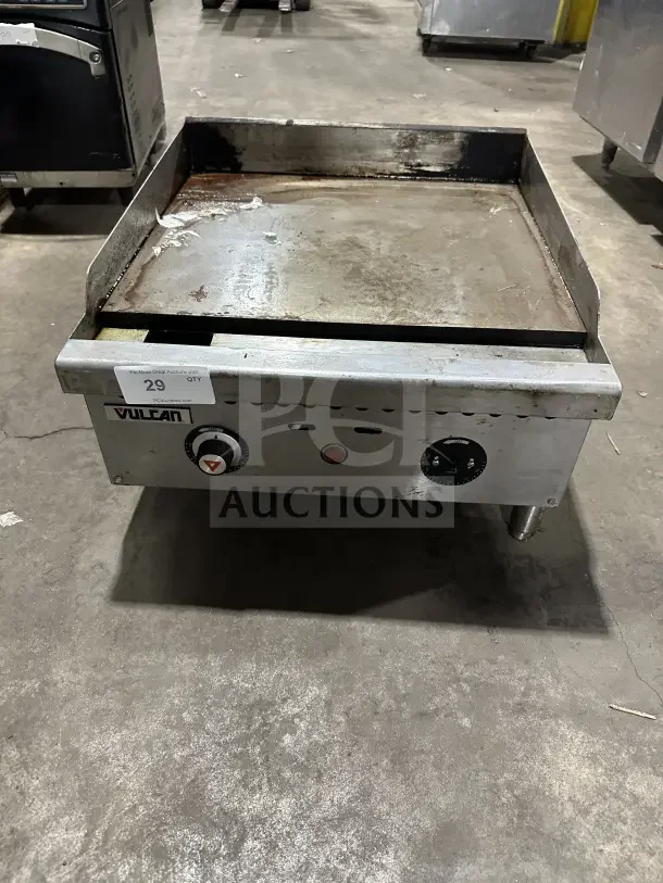 Vulcan VCRG24-T1 24" stainless steel countertop griddle, natural gas, on legs, used condition, serial DV1126322.