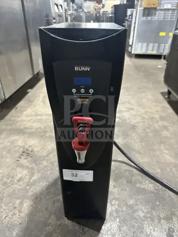 Bunn H5X stainless steel hot water dispenser, digital temperature controls, 208V, 1 phase, energy saver mode.
