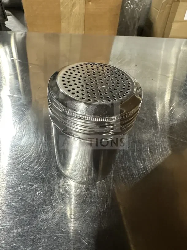 Brand new Update International 10 oz stainless steel dredge/shaker, Model DR-10T, commercial use, 12 in box.