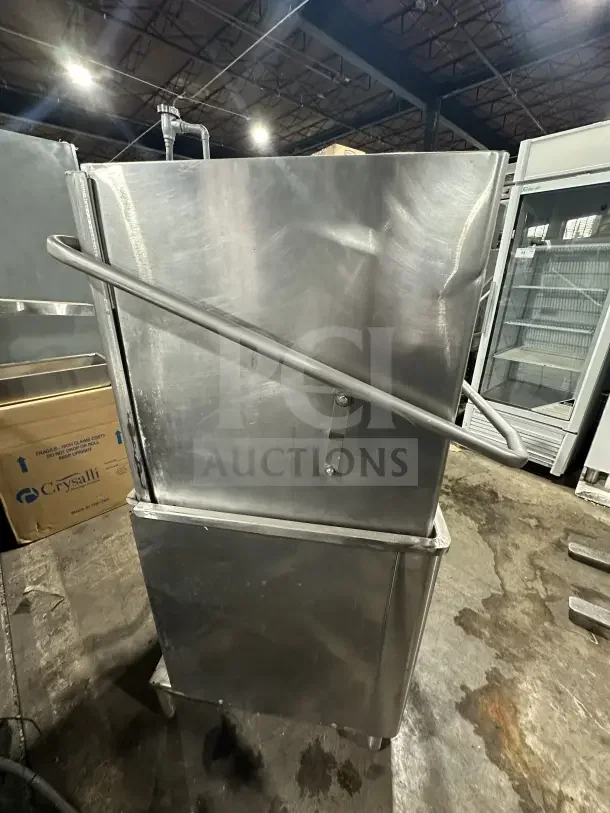 Hobart AM15 commercial stainless steel dishwasher, ventless, door-type, on legs, 208-240V, 3-phase, good condition.