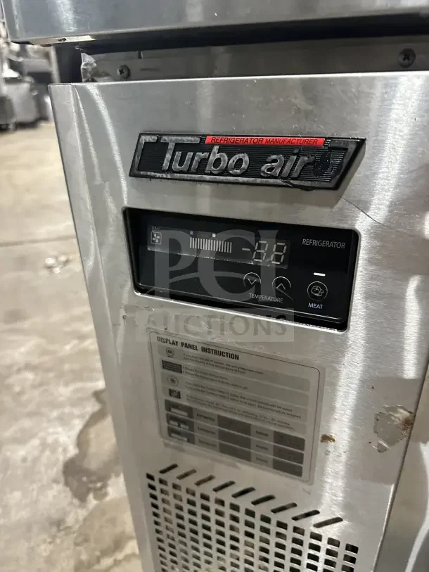 Turbo Air JUR-36 stainless steel undercounter refrigerator with digital display and control panel. Side mounted compressor.
