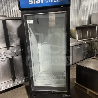 Ojeda FMH-27 black 30" single glass door freezer merchandiser with poly-coated rack, model FMH27, 120V, 1 Phase.