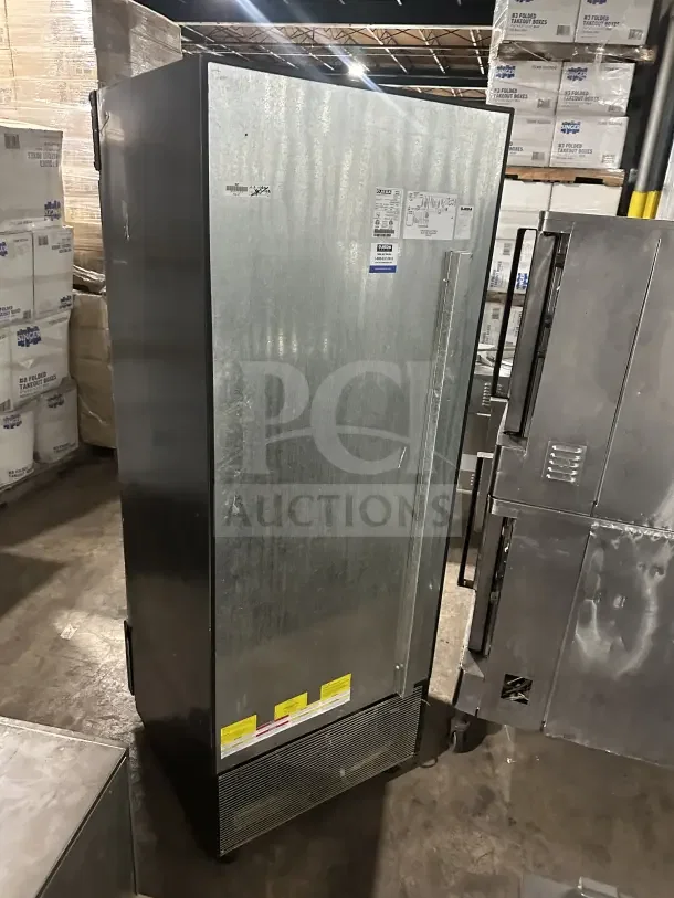Ojeda FMH27 Commercial Black 30" Glass Door Freezer, poly-coated rack, 120V 1 Phase, SN: 004025-30133-Z, good condition.