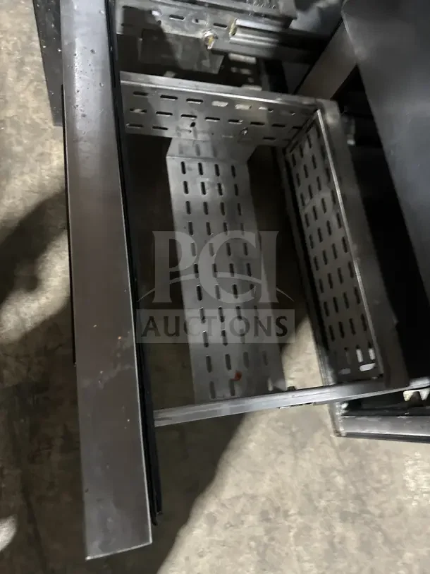 True TWT48D4 stainless steel 4-drawer worktop refrigerator. Features casters and back splash. Model SN:13888709. 115V, 1 Phase.