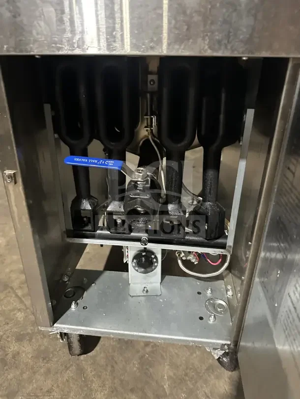 Connerton CSGF4ADT 50 lb. stainless steel floor fryer, natural gas, with backsplash, basket hanger, and casters. Serial: 14759K2.