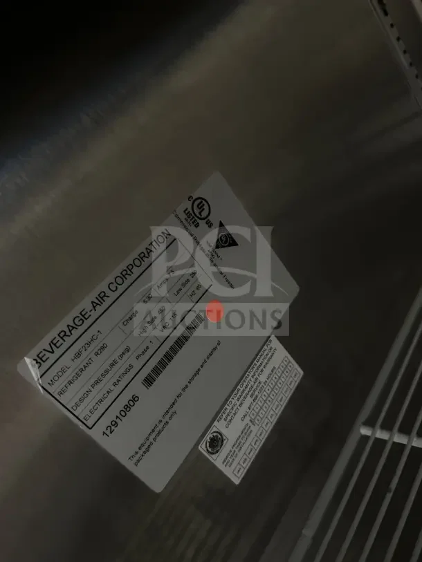 Beverage-Air Horizon Series 27" stainless steel reach-in freezer, Model HBF23HC-1, SN: 12910806, on casters, 115V, 1 Phase.