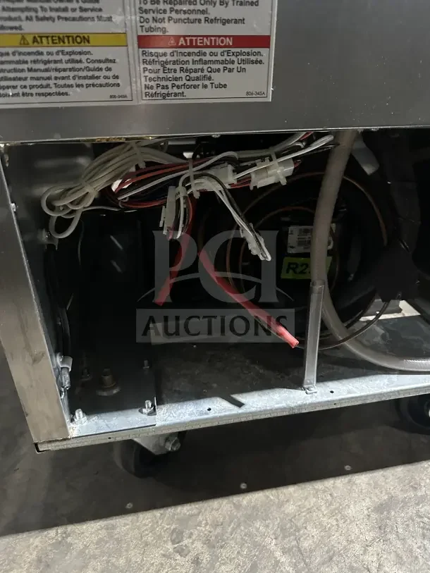Beverage-Air Horizon Series 27" freezer, model HBF23HC-1, 115V, 1 phase, on casters, internal wiring and labeling shown.