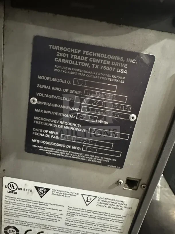 TurboChef Commercial Electric Turbo Oven, Model NGO, Serial NGO014439, 208/240V, 1 Phase. UL Listed.